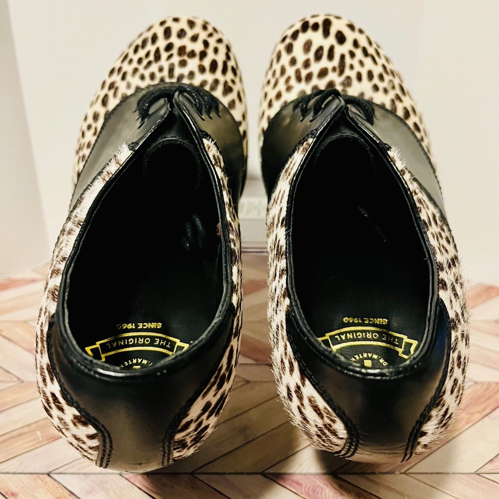 Dr Martens Sara Leopard Print Heeled Oxford Women 9 Shoes Hair On Black Leather - Picture 4 of 11